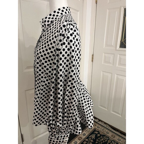 Greysn Polka Dot Peplum Back Black White Button Front Blouse Size L - Picture 3 of 8
